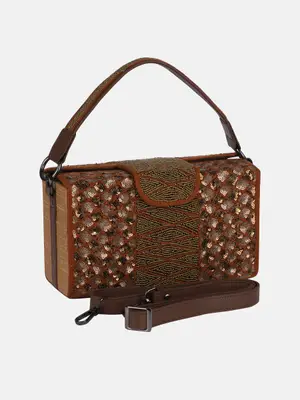 Brown Erri Embroidered Genuine Leather Bag