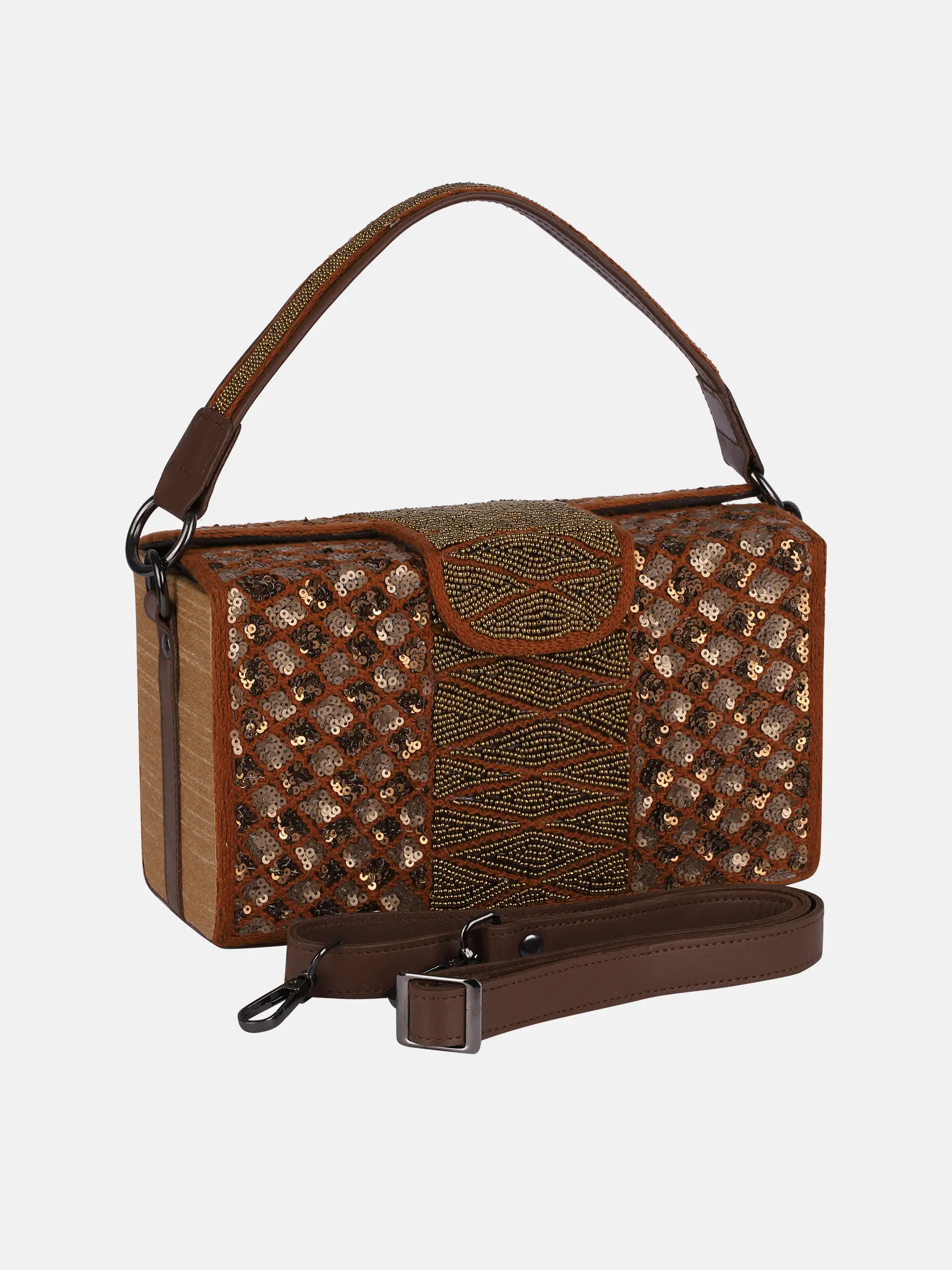 Beige Erri Embroidered Genuine Leather Box Bag