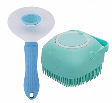 cature Care by Nature Cature Pet Grooming Combo Pet Slicker Brush And Bath Brush, Cleaning And Shower Bathing For Dogs And Cats