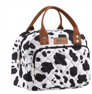HOMESPON Lunch Bag for Woman Man Adults with Front Pocket Insulated Lunch Tote Lunch Box Container for Work Picnic or Travel(Cow Print)