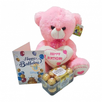 Birthday teddy with chocolate