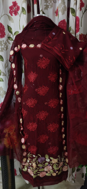 Original Pakistani Multi Daman Hebi Embroidered With Sitara Lakhno 2 Back (Clothes + Veil)