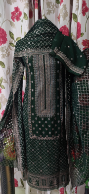 Original Pakistani Heavy Embroidered Sitara (Sequence) Fancy Barija 2 Back (Clothes + Veil)
