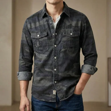 Full sleeves double pocket kemo printed Shirt