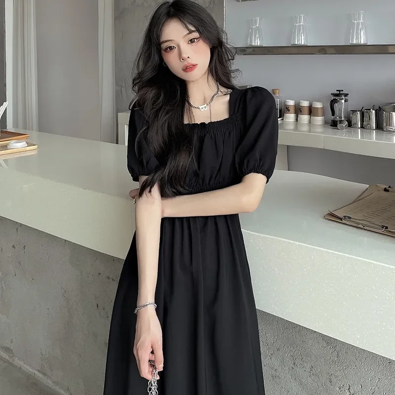 Women Black Folds Elegant Long Dress