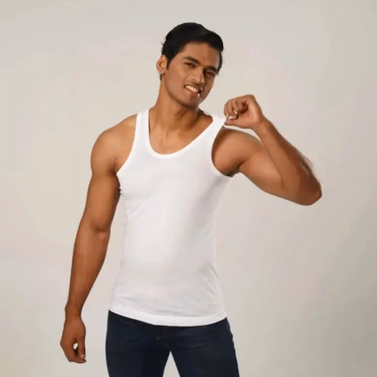 White (RN) Comb Cotton Undershirt For Men - White (RN)