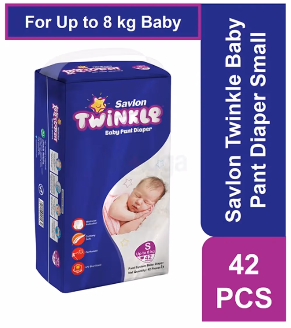 Savlon Twinkle Baby Pant Diaper Small 42s Pack (Upto 8kg)