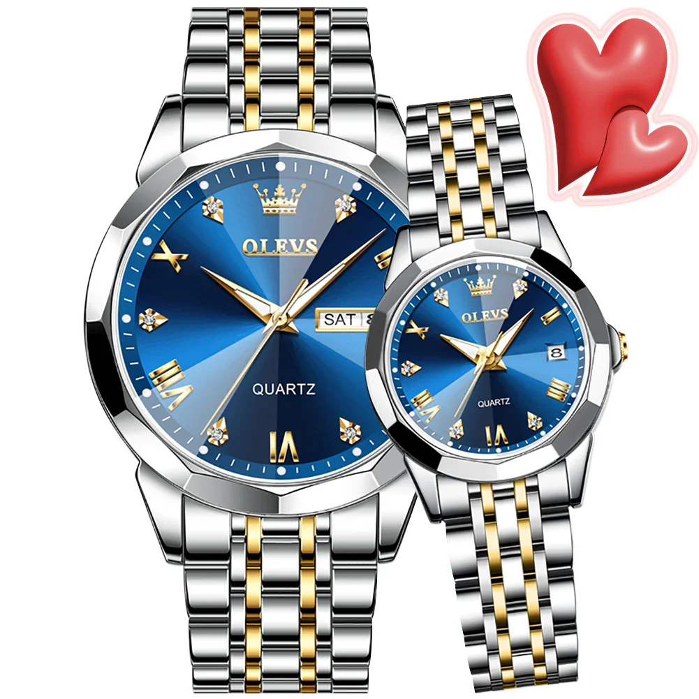 Olevs Stainless Steel fashionable Couple watches (Navy Blue)