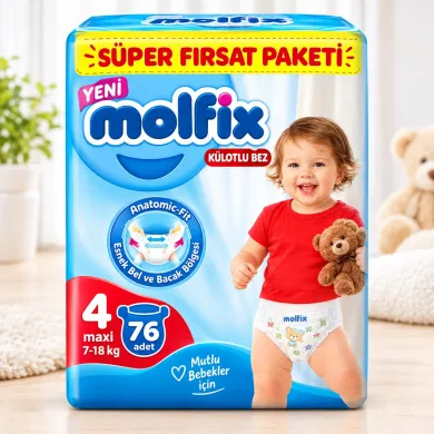 Molfix Pants System Baby Diaper (Maxi) (9-14 kg) (76pcs) thumbnail