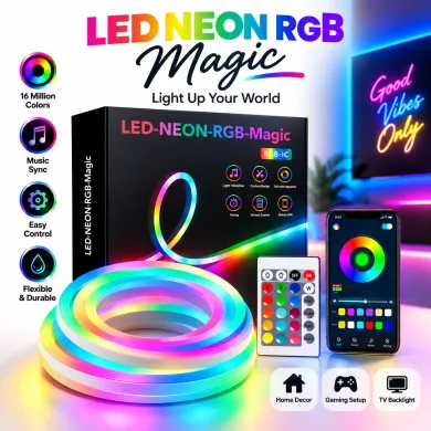 LED Neon RGB Magic Flexible Strip Light – App & IR Remote Controlled Smart Neon Rope Light with Music Sync, Timer & Dynamic Color Changing Features thumbnail