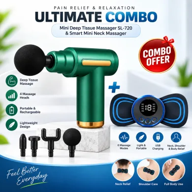 Mini Deep Tissue Therapy Massager SL-720 &amp; Smart Mini Neck Massager Combo – Portable Rechargeable Electronic Body &amp; Muscle Pain Relief Massager Set thumbnail