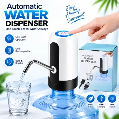 Rechargeable Electric Water Dispenser Pump – Universal Wireless Smart Drinking Water Bottle Pump with USB Charging, 360-Degree Rotation & One-Touch Operation thumbnail