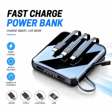 Smart 10000mAh Fast Charging Power Bank – Portable TWS &amp; Phone Charger with Built-in Micro, Type-C, Lightning &amp; USB Cables thumbnail