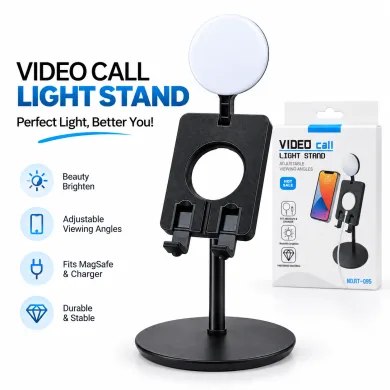 Video Call Light Stand – Adjustable Desktop Ring Light with Phone Holder for Live Streaming, Online Meetings, TikTok &amp; Video Recording thumbnail