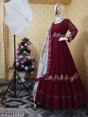 Ready-made embroidered georgette party dress thumbnail