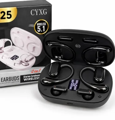 Q25 2-in-1 Couple Soft Ear Hooks TWS Wireless Earbuds – LED Digital Display thumbnail