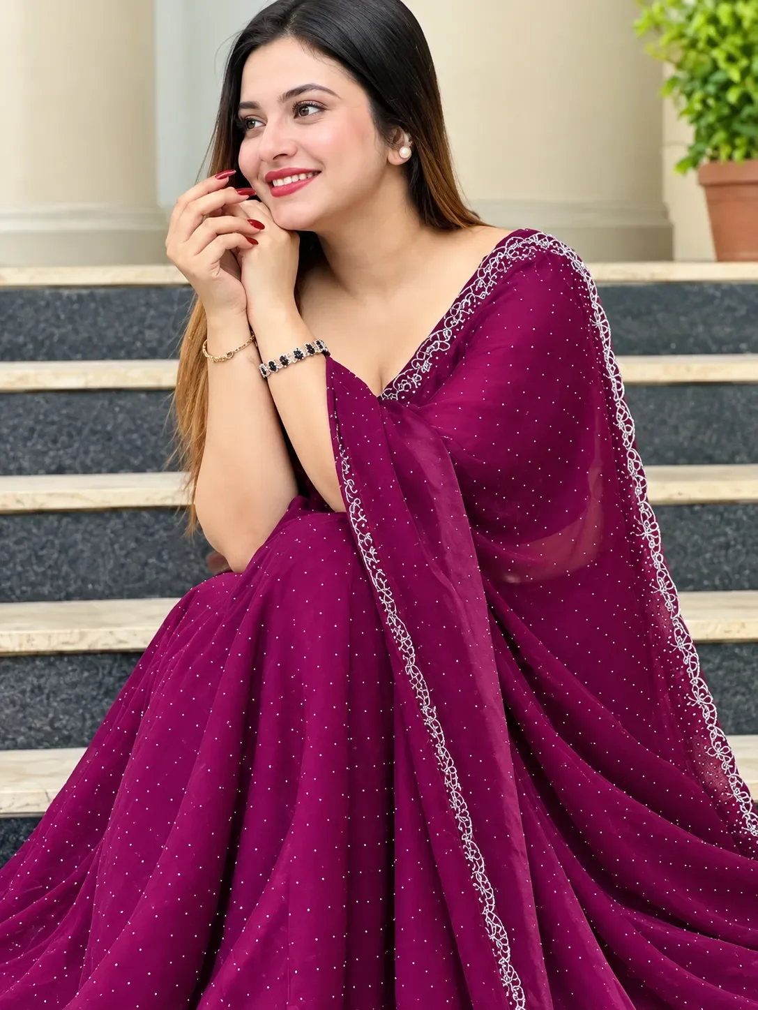 Party Wear Stone Work Georgette Saree thumbnail