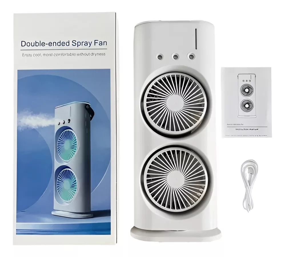 FADIUMS Rechargeable Portable Double-Ended Spray Fan with Humidifier – 600ml Water Tank, 3-Speed Cooling Fan, Built-in Multi-Color LED &amp; USB Type-C Desktop Fan thumbnail