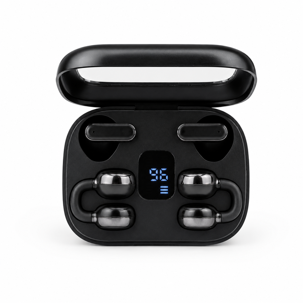 Q10 HiFi Stereo Sports Wireless Earbuds (2 Pairs) – 4-in-1 Combo Set with In-Ear &amp;amp; Open-Ear Clip Design, Bluetooth 5.4, LED Digital Display &amp;amp; IPX4 Waterproof thumbnail