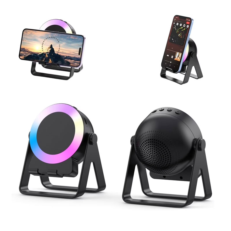ZF18 2-in-1 Sensor Bluetooth Speaker &amp;amp; Foldable Mobile Holder – 360-Degree Rotating Phone Stand with RGB LED Light, Powerful Bass &amp;amp; Rechargeable Battery thumbnail