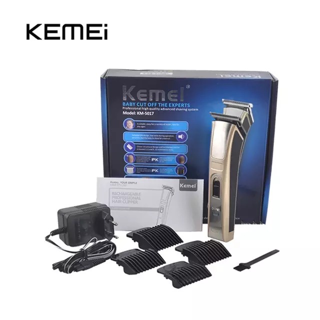 Kemei KM-5017 Professional Rechargeable Hair Clipper &amp; Beard Trimmer – Cordless Grooming Kit with Silver Pd Motor, Carbon Steel Blades &amp; 60-Min Run Time thumbnail