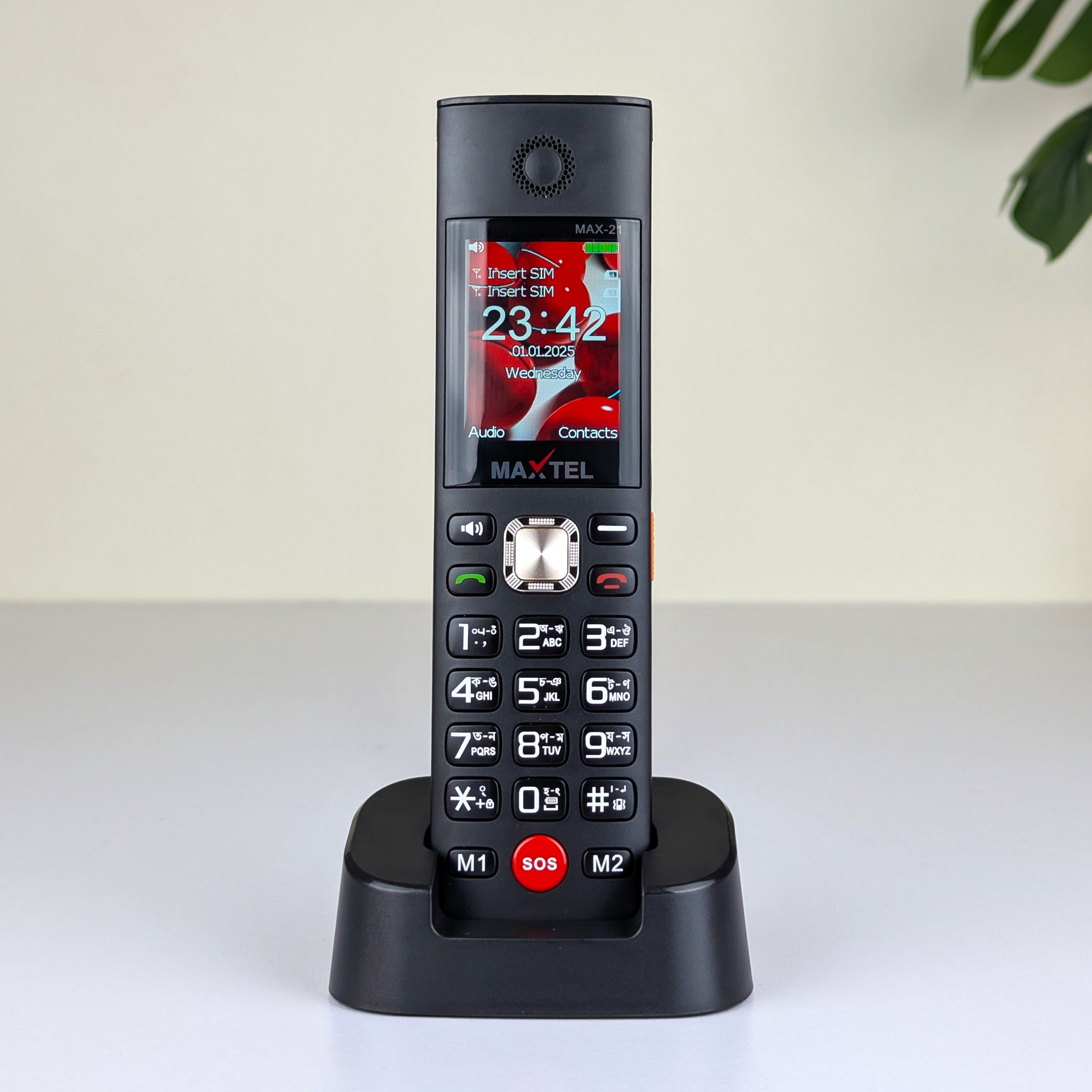 MAXTEL MAX21 Ultra Cordless Desk Phone – Dual SIM Feature Phone with 3000mAh Battery, Dock Charger, Type-C, SOS Emergency Button, Auto Call Recording &amp; Wireless FM thumbnail