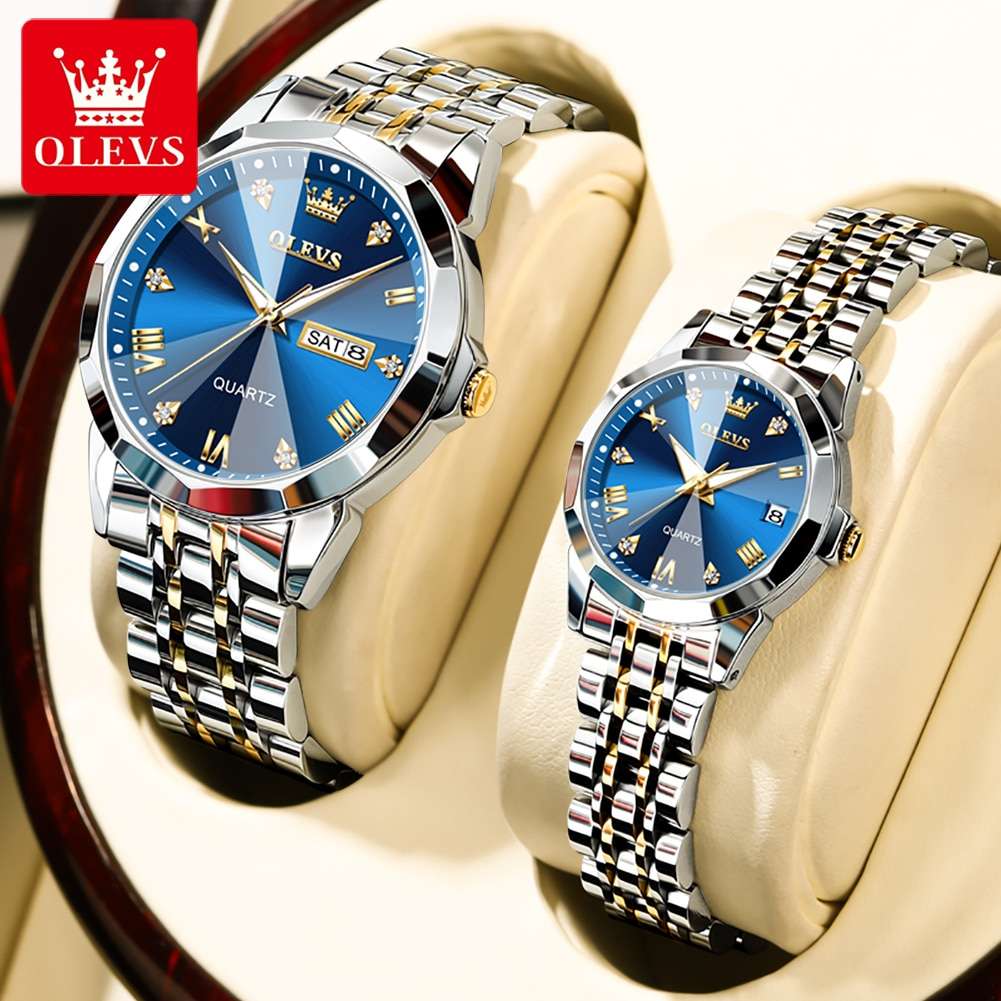 Olevs Stainless Steel fashionable Couple watches (Navy Blue) thumbnail