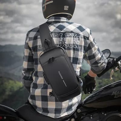 USB charging sport sling Anti-theft shoulder bag (Black) thumbnail