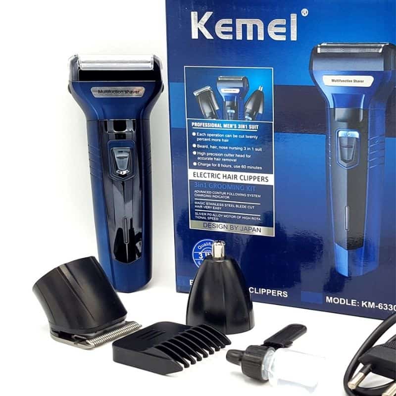 Kemei KM-6330 3-in-1 Rechargeable Hair Trimmer, Electric Shaver &amp; Nose Clipper Grooming Kit – Universal Voltage, 60-Min Runtime &amp; 4 Guide Combs thumbnail