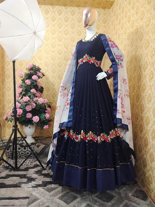 Ready-made embroidered georgette party dress thumbnail