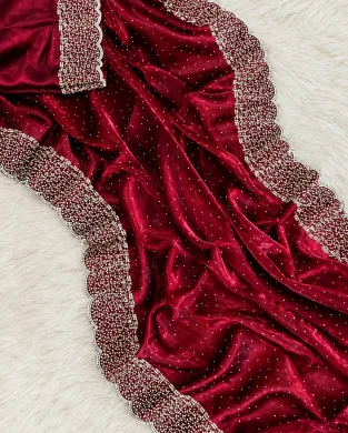 Maroon Stone Work Party Saree thumbnail