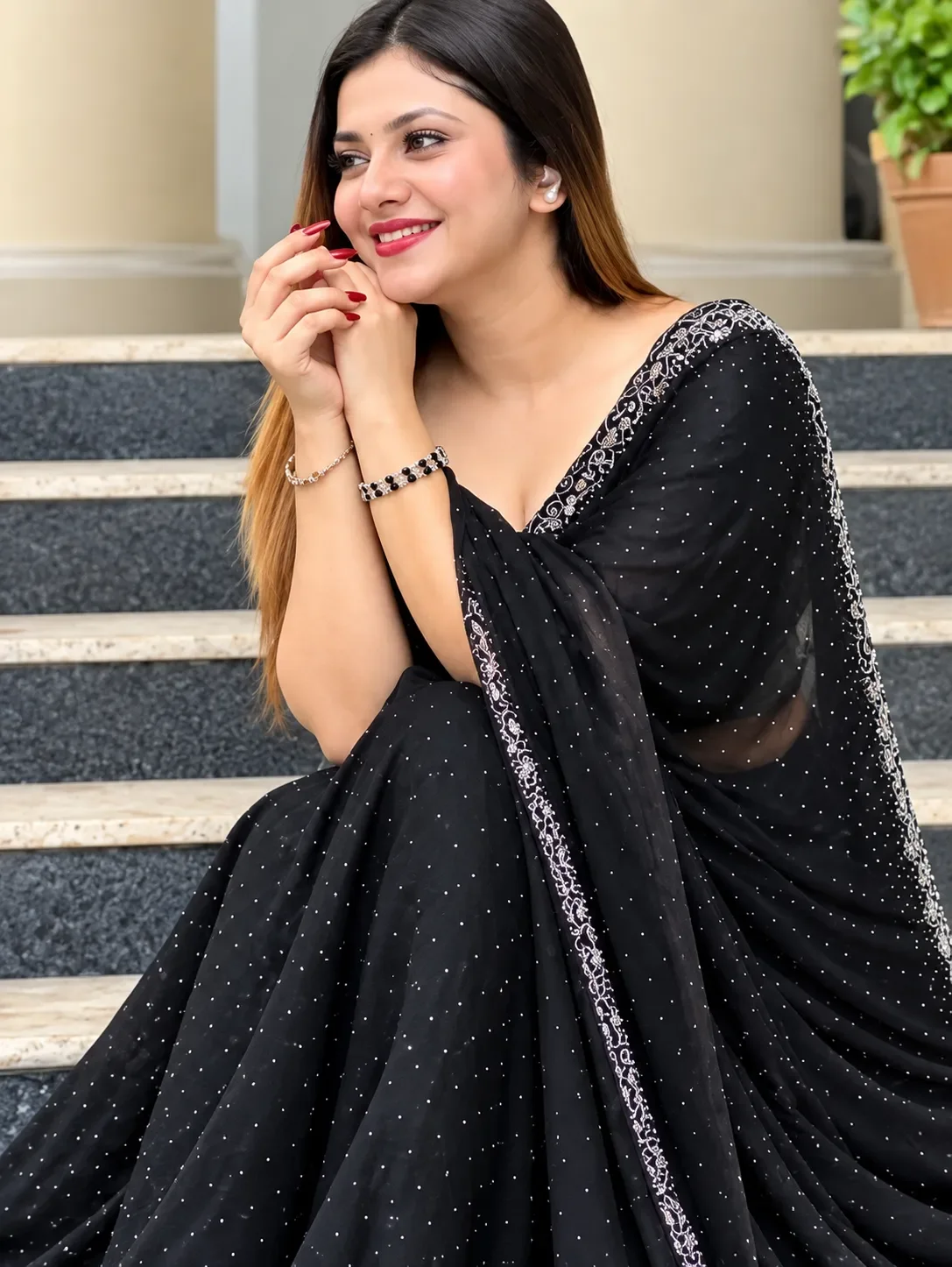 Party Wear Stone Work Georgette Saree thumbnail