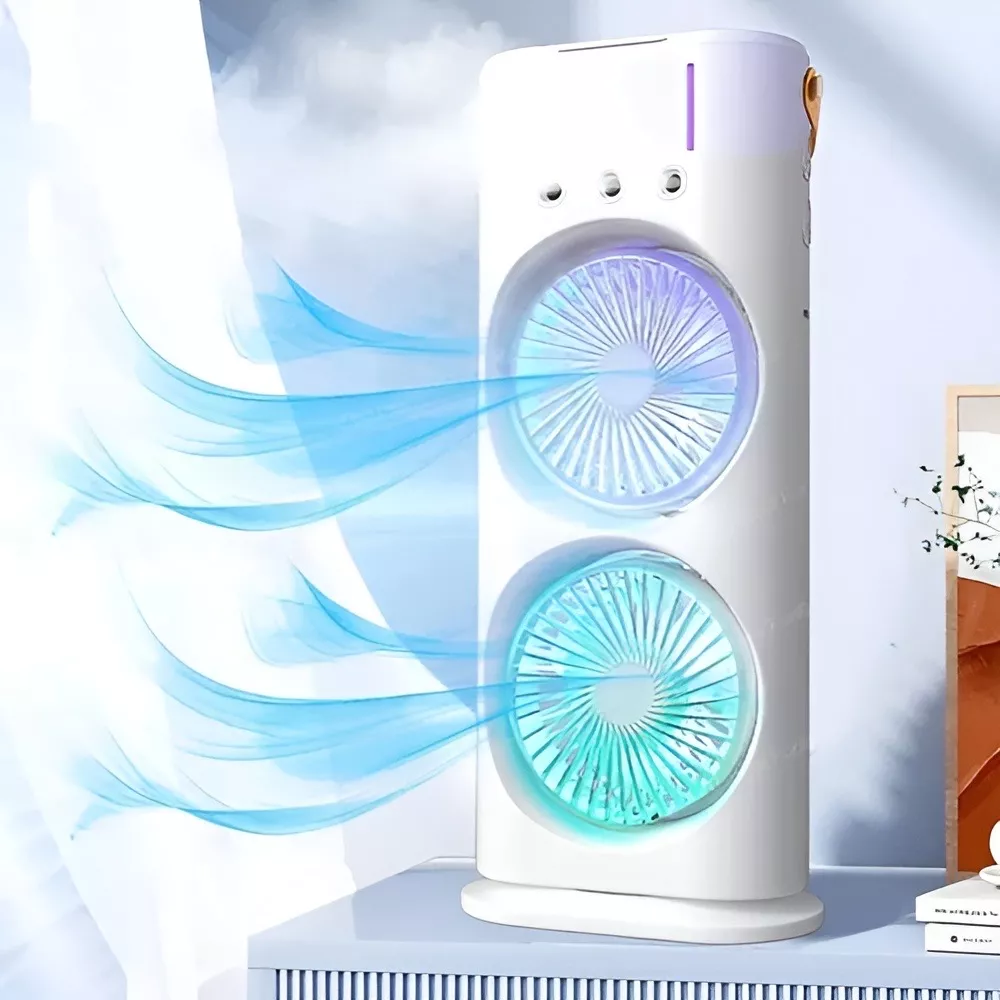 FADIUMS Rechargeable Portable Double-Ended Spray Fan with Humidifier – 600ml Water Tank, 3-Speed Cooling Fan, Built-in Multi-Color LED &amp; USB Type-C Desktop Fan thumbnail