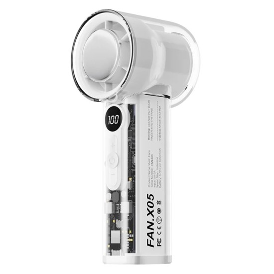 X05 Handheld High-Speed Turbo Cooling Fan – 3000mAh Battery, Ice Cooling Technology, 1-100 Stepless Speed Control, Digital LED Display & Transparent Design thumbnail