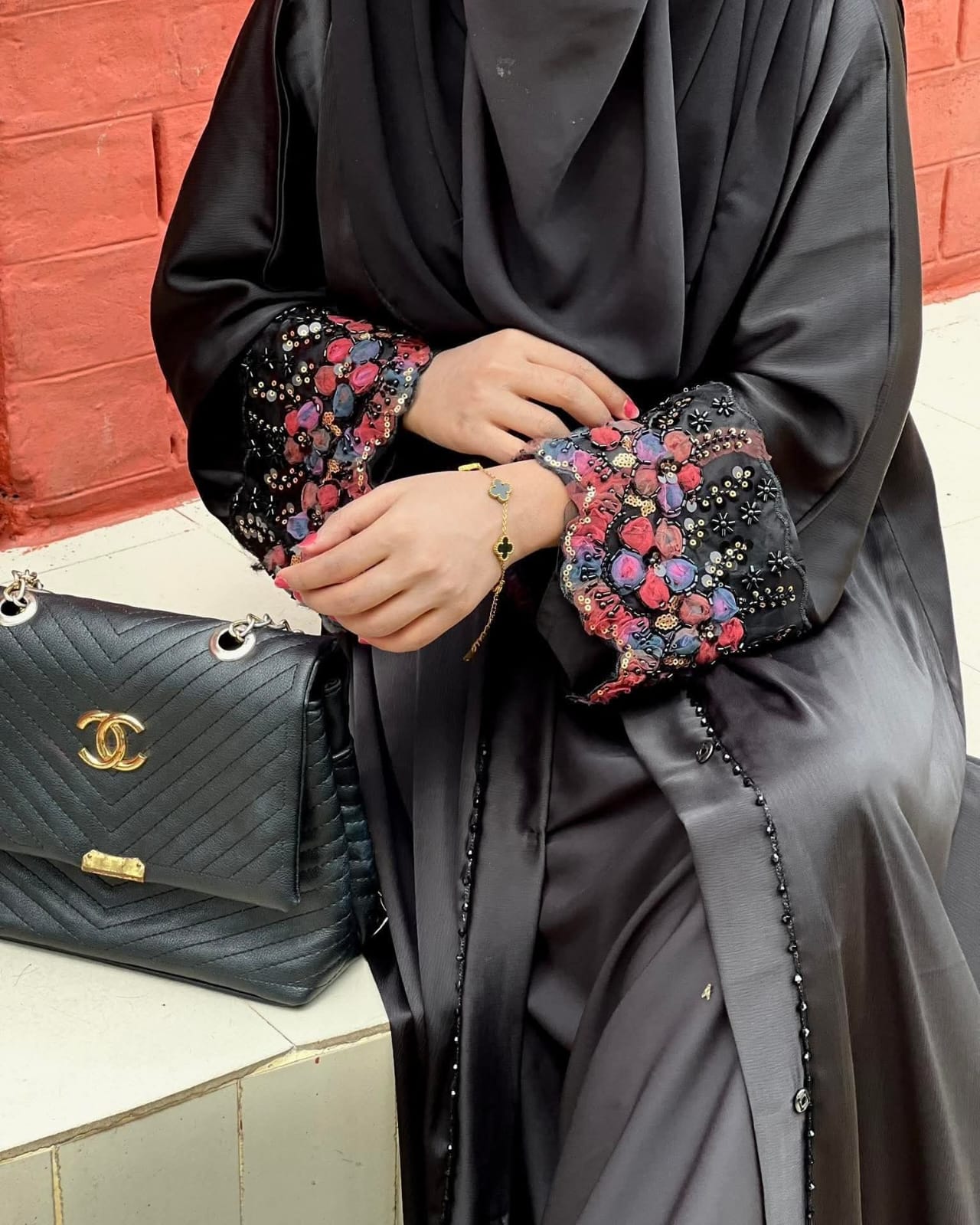 Dubai Cherry Abhaya with Inner and Hijab thumbnail