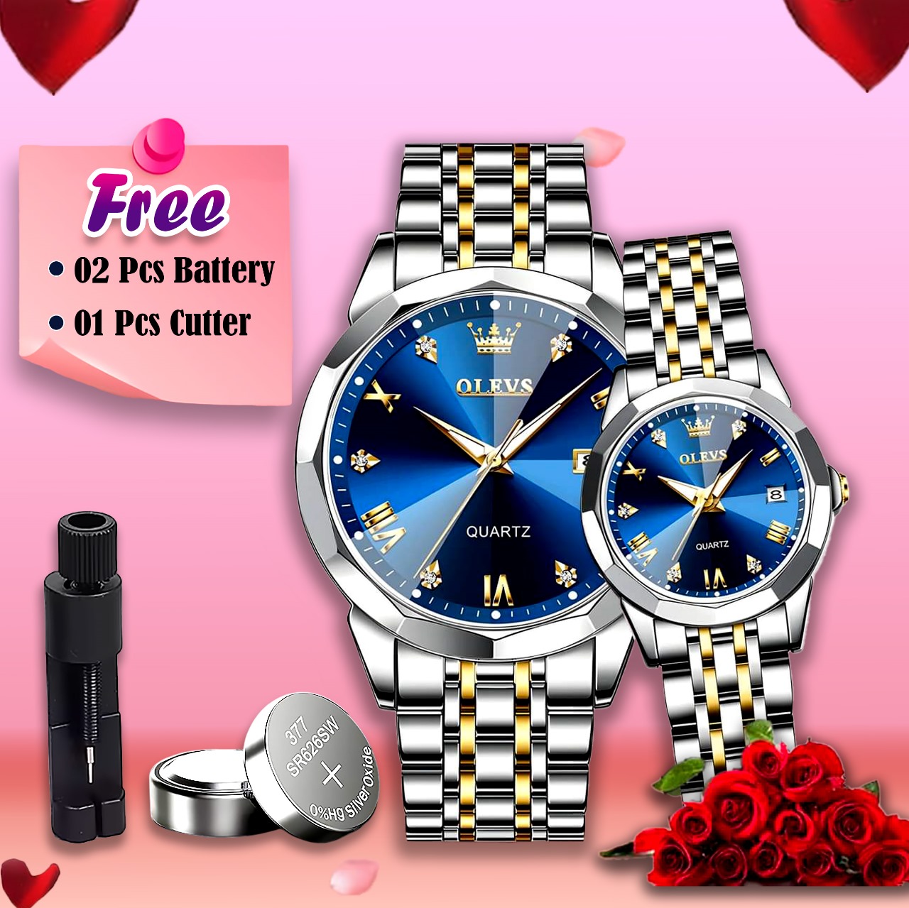 Olevs Stainless Steel fashionable Couple watches (Navy Blue) thumbnail