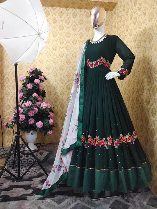Ready-made embroidered georgette party dress thumbnail